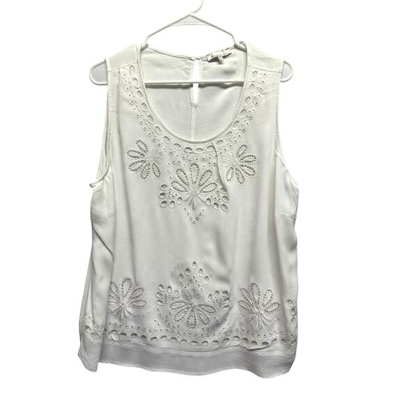 Skies Are Blue Curvy Woman White Eyelet Tank Top Blouse Size 2X Coquette - Picture 1 of 10